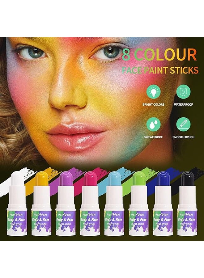 Face Paint Stick Set, 8 Colours Body Face Paint Stick, Washable Painting Crayons Stick, Waterproof and Sweatproof, Suitable for Halloween and Other Festivals Special Effects Painting, Masquerade Ball - Image 2