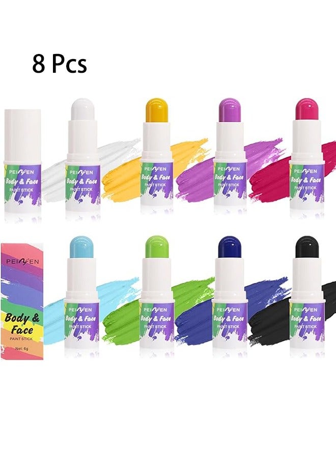 Face Paint Stick Set, 8 Colours Body Face Paint Stick, Washable Painting Crayons Stick, Waterproof and Sweatproof, Suitable for Halloween and Other Festivals Special Effects Painting, Masquerade Ball - Image 1