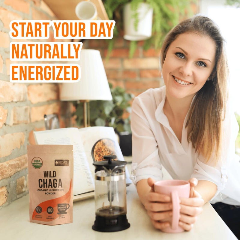 Numami Organic Chaga Mushrooms Powder - Fine Powder to Make Chaga Tea for Immune Defense and More Energy, Organic Chaga is Wild Grown and Sustainably Harvested in Europe, Certified USDA Organic, 100 servings - Image 2