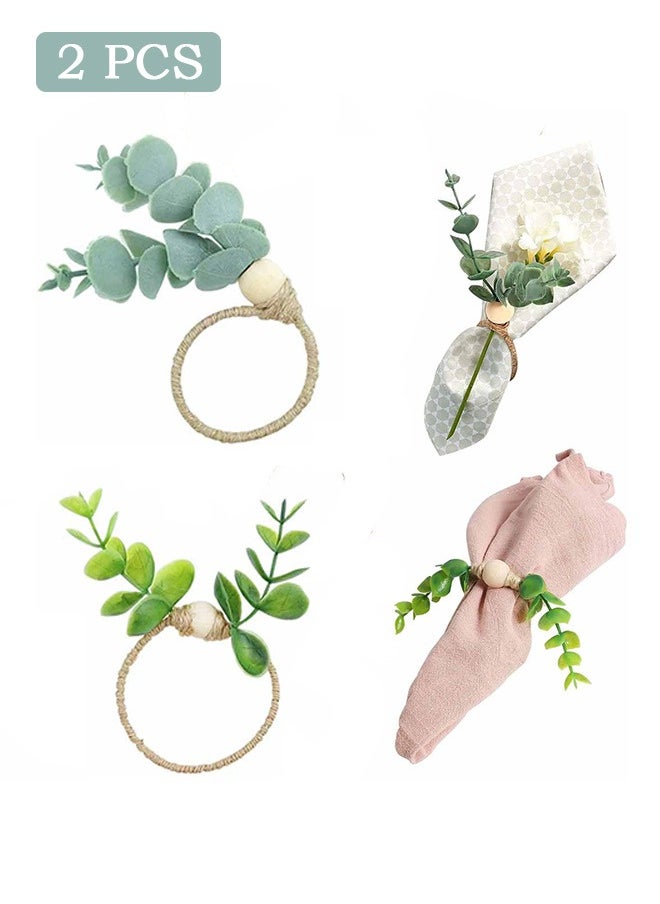 Zoreya - 2 Pcs Napkin Rings, Eucalyptus Leaf Napkin Rings, Spring Fall Napkin Ring Holder - Image 1