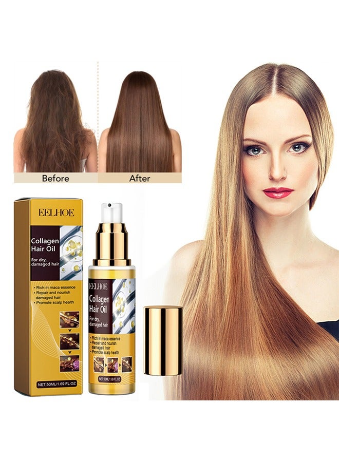 إيلهو زيت الكولاجين للشعر - للشعر الجاف التالف ، الكولاجين العناية بالشعر من الضروري إصلاح نهايات الانقسام ، وتحسين جودة الشعر ، وترطيب وتنعيم جوهر الشعر ، 50 مل - Image 1
