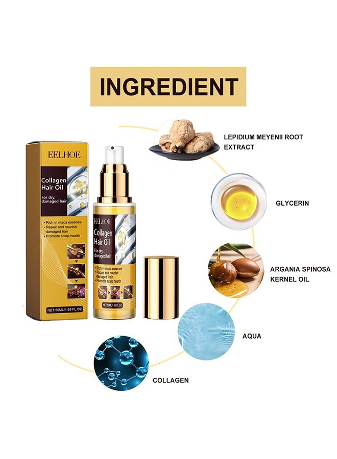 إيلهو زيت الكولاجين للشعر - للشعر الجاف التالف ، الكولاجين العناية بالشعر من الضروري إصلاح نهايات الانقسام ، وتحسين جودة الشعر ، وترطيب وتنعيم جوهر الشعر ، 50 مل - Image 3
