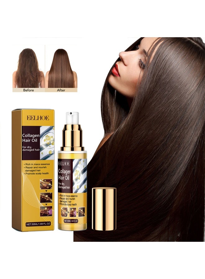 إيلهو زيت الكولاجين للشعر - للشعر الجاف التالف ، الكولاجين العناية بالشعر من الضروري إصلاح نهايات الانقسام ، وتحسين جودة الشعر ، وترطيب وتنعيم جوهر الشعر ، 50 مل - Image 2