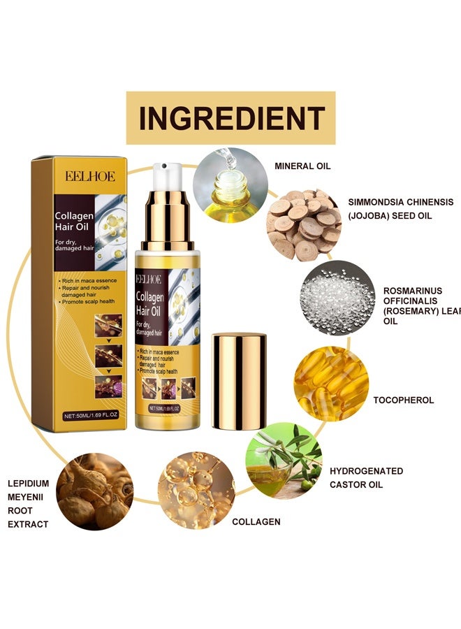 إيلهو زيت الكولاجين للشعر - للشعر الجاف التالف ، الكولاجين العناية بالشعر من الضروري إصلاح نهايات الانقسام ، وتحسين جودة الشعر ، وترطيب وتنعيم جوهر الشعر ، 50 مل - Image 3
