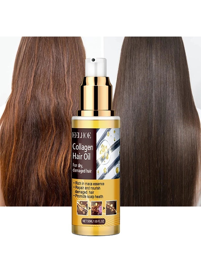 إيلهو زيت الكولاجين للشعر - للشعر الجاف التالف ، الكولاجين العناية بالشعر من الضروري إصلاح نهايات الانقسام ، وتحسين جودة الشعر ، وترطيب وتنعيم جوهر الشعر ، 50 مل - Image 1