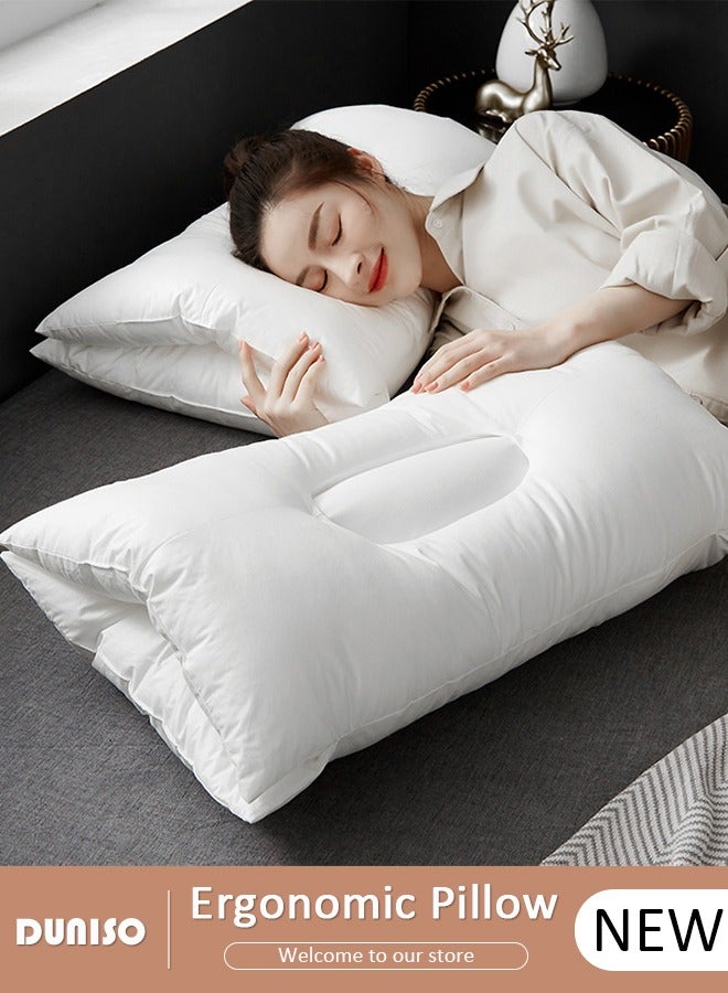 DUNISO Cervical Contour Pillow for Neck Support, Cervical Pillow for Neck Pain Relief and Shoulder, Adjustable Pillow Cozy Sleeping, Pure Cotton Pillow, Ergonomic Neck Support for Side Back Stomach Sleepers - Image 1