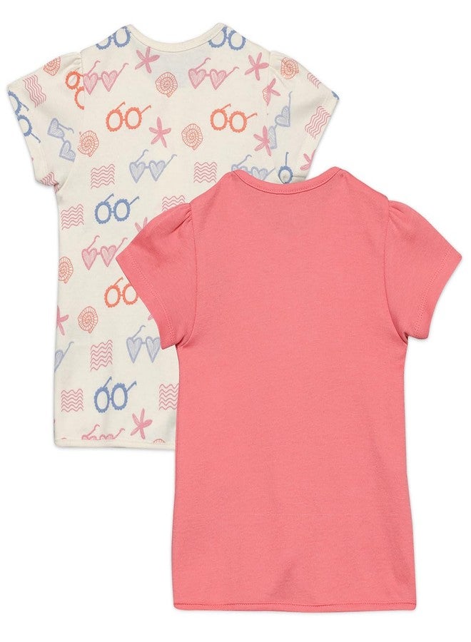 miniklub Cotton Half Sleeves Sea Life Printed Front-Open Vests,Pack of 2,Pink & White(6-9M) - Image 2