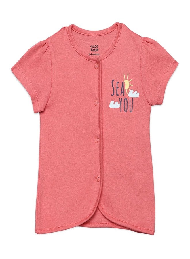 miniklub Cotton Half Sleeves Sea Life Printed Front-Open Vests,Pack of 2,Pink & White(6-9M) - Image 4