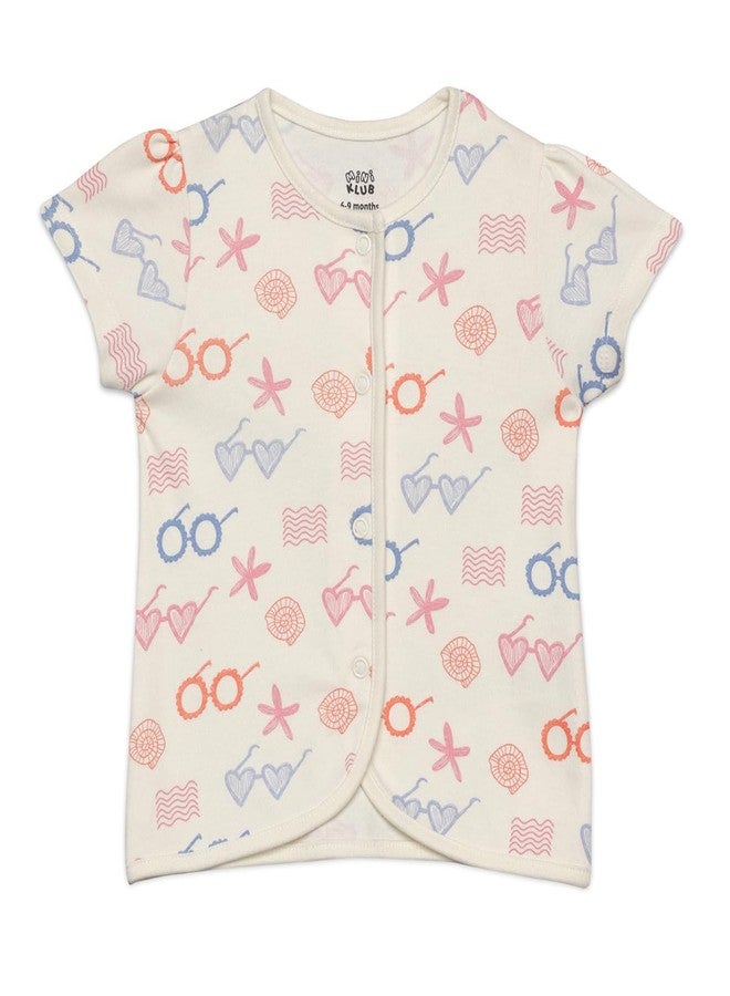 miniklub Cotton Half Sleeves Sea Life Printed Front-Open Vests,Pack of 2,Pink & White(6-9M) - Image 3