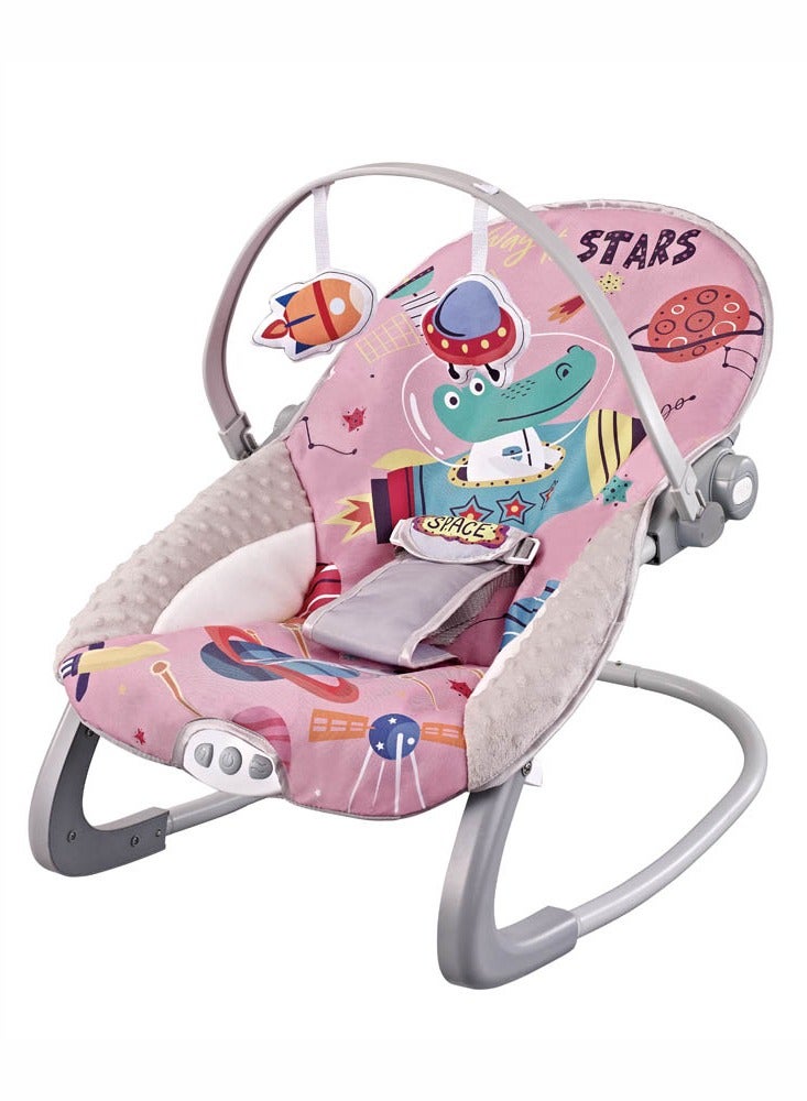 Factory Price Printed Baby Bouncer With Soothing Music,  Calm Vibrations and Removable Toys - Space Pink - Image 1