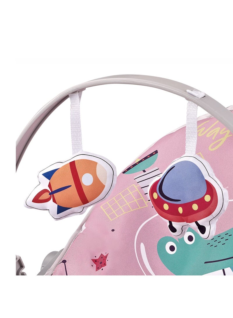 Factory Price Printed Baby Bouncer With Soothing Music,  Calm Vibrations and Removable Toys - Space Pink - Image 5