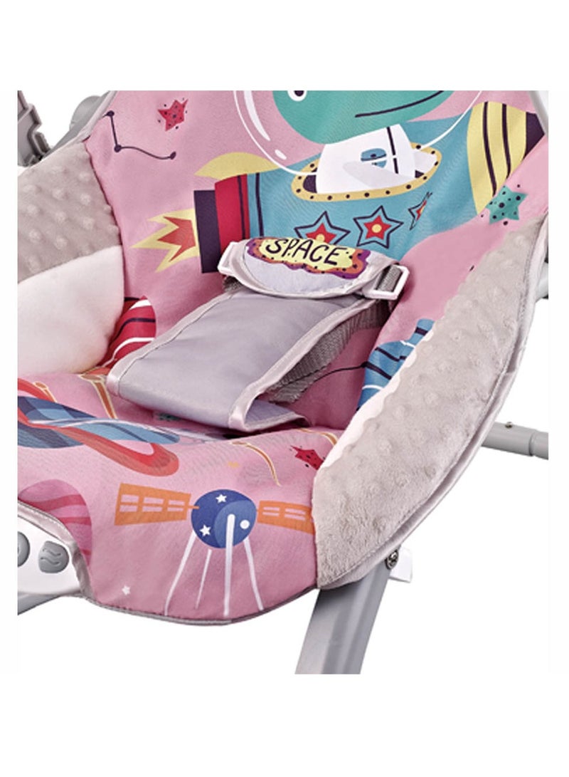 Factory Price Printed Baby Bouncer With Soothing Music,  Calm Vibrations and Removable Toys - Space Pink - Image 3