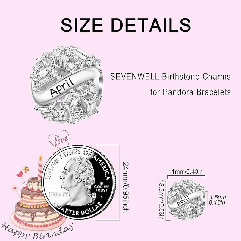 SEVENWELL Birthstone Charms for Charms Bracelet, 925 Sterling Silver 5A Cubic Zirconia Openwork Bead, Birthday Mother's Day Christmas Jewelry Gifts for Women, Jan-Dec Charm - Image 5