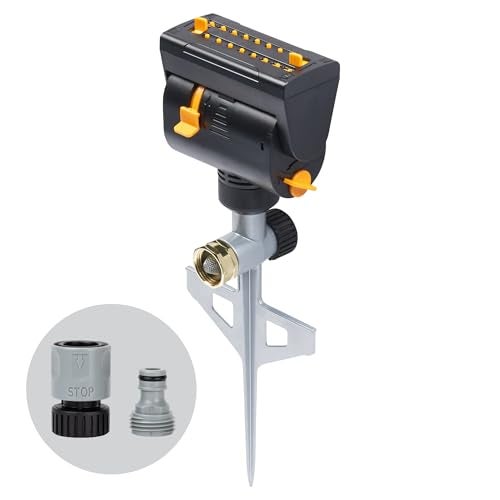 Melnor 65137AMZ MiniMax Turbo Oscillating Sprinkler on Step Spike, 4000 sq. ft., 4-Way Adjustable, Quick Connect Bundle, Yellow - Image 1