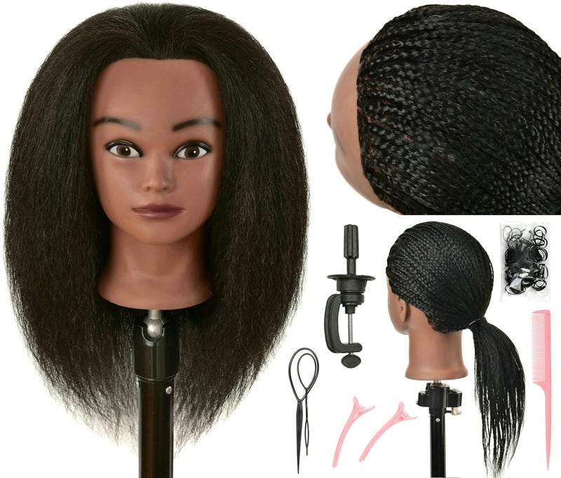 FUTAI Real 100 Human Hair Mannequin Head with Table Clamp Stand for Hairdresser Practice Braiding Styling Manikin Cosmetology Makeup Manican Doll Training Head Coloring Curling Cutting Updos Display