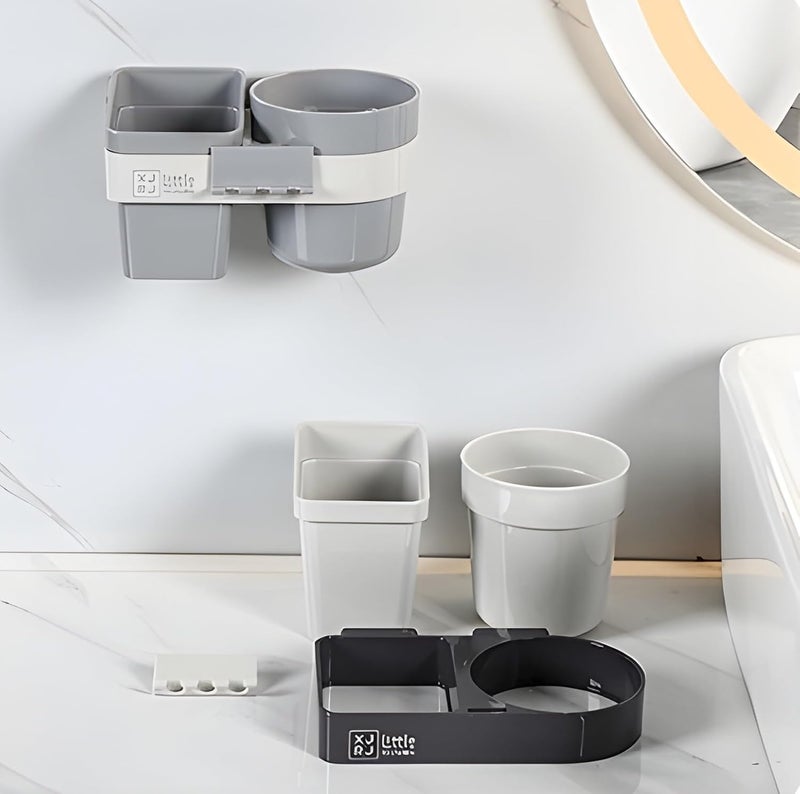 Jinila Bathroom Organizer Multifunctional Wall Mounted Plastic Toothbrush Tooth Paste Tongue Cleaner Holder for Bathroom and Wash Basin Pack of 1 Gray and Cream - Image 2