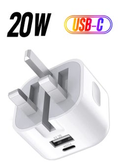 20W USB C Charger Block, 2-Ports [USB-C + USB] Charging Station, QC PD3.0 GaN Fast Charging Block, Type C Power Adapter for iPad Pro/iPhone/Samsung Note/Galaxy (Not with Cable)