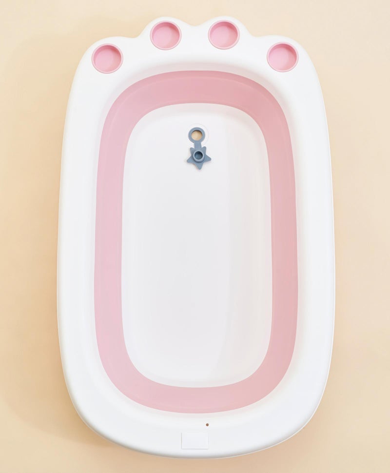 Fab N Funky Paw Designed Foldable Bath Tub with Drain Plug, Non-Slip Base,  0 Months+, 83 x 51 x 21cm (Unfolded) - Blue - Image 5