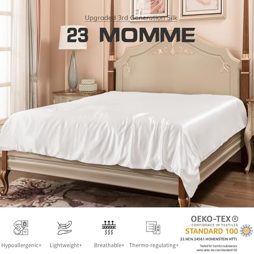 PROMEED 100 Mulberry Silk Duvet Cover Set 3PCS Queen Size Real 23 Momme Grade 6A Silk Bedding Set with Duvet Cover and Pillowcases White Queen - Image 3