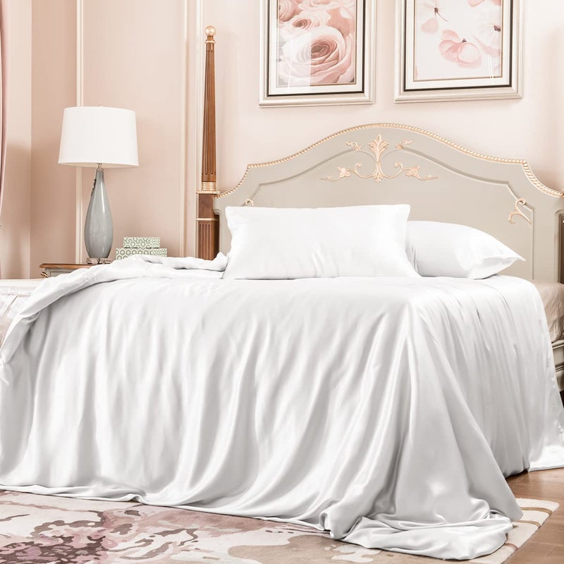 PROMEED 100 Mulberry Silk Duvet Cover Set 3PCS Queen Size Real 23 Momme Grade 6A Silk Bedding Set with Duvet Cover and Pillowcases White Queen - Image 2