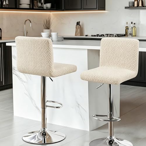 FORCHEER Bar Stool Covers with Backs Beige Set of 2 Stretch Jacquard Waterproof Counter Stool Slip Covers Washable Removable - Image 3