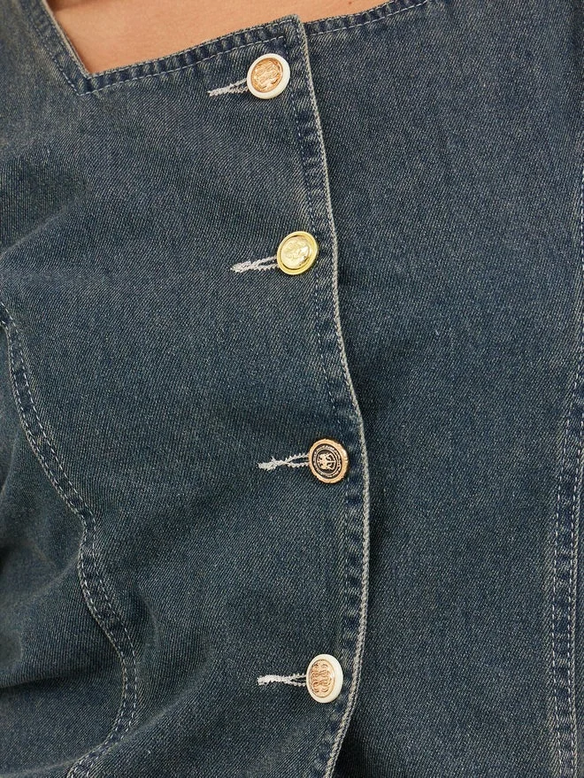 Styli  Styli Solid Blouse With Puff Sleeve And Button Up Front for Women | Best Price UAE