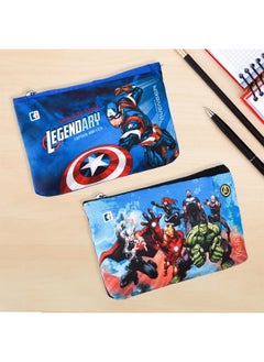 Kuber Industries Kuber Industries Pack of 2 Pencil Pouch | Square Stationary Pencil Case | Pen-Pencil Box for Kids | School Geometry Pouch | Pencil Utility Bag | Marvel Pencil Organizer | Royal Blue & Black  - Image 1