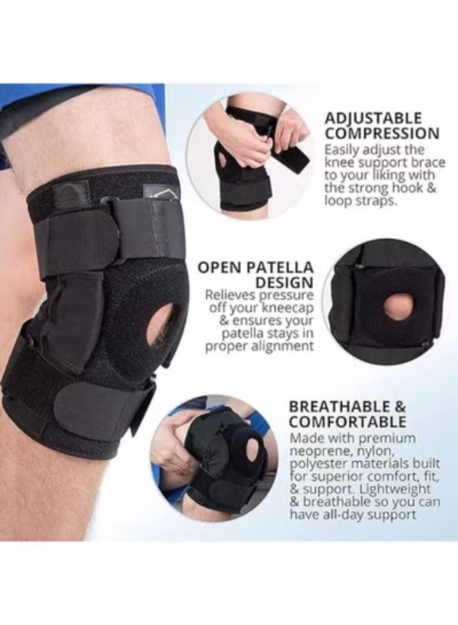 دعامة ركبة Dynamic Gear بـ مفصلات ألومنيوم ثنائية وفتحة للرضفة - تثبيت أقصى لإصابات الغضاريف والأربطة وتخفيف آلام التهاب المفاصل - Image 3