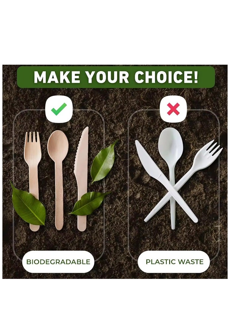 HAIWUYA 230PCS Set of 100 Disposable Spoons, 60 Disposable Forks, and 40 Disposable Knives. Plus, Receive a Gift of 30 Disposable Paper Straws. This 100% Natural Wooden Disposable Cutlery et is Eco-Friendly  - Image 2