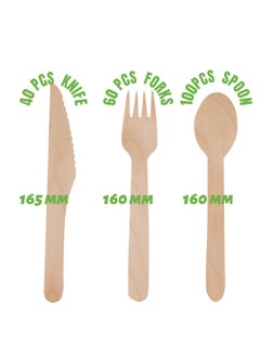 HAIWUYA 230PCS Set of 100 Disposable Spoons, 60 Disposable Forks, and 40 Disposable Knives. Plus, Receive a Gift of 30 Disposable Paper Straws. This 100% Natural Wooden Disposable Cutlery et is Eco-Friendly  - Image 1
