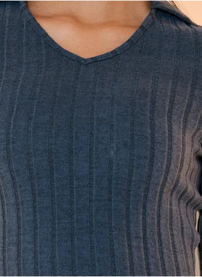 Take Two Solid Ribbed Polo Neck Bodycon Midi Dress  - Image 3