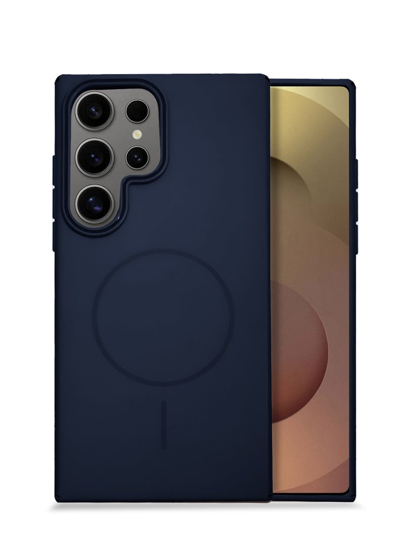 دبليو تيك سامسونج جالاكسي S25 الترا 5 جي 2025 سيندي سلسلة سيليكون سائل ممتاز متوافق مع غطاء جراب حلقي رفيع من Magsafe - أزرق داكن - Image 1