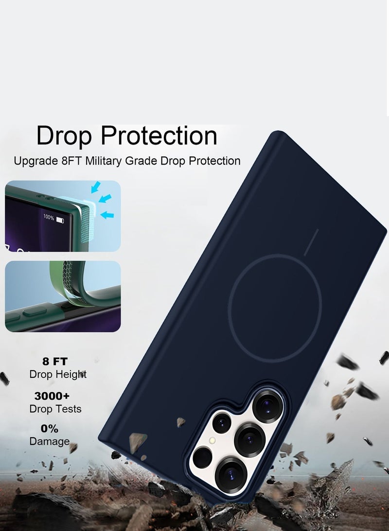 دبليو تيك سامسونج جالاكسي S25 الترا 5 جي 2025 سيندي سلسلة سيليكون سائل ممتاز متوافق مع غطاء جراب حلقي رفيع من Magsafe - أزرق داكن - Image 3