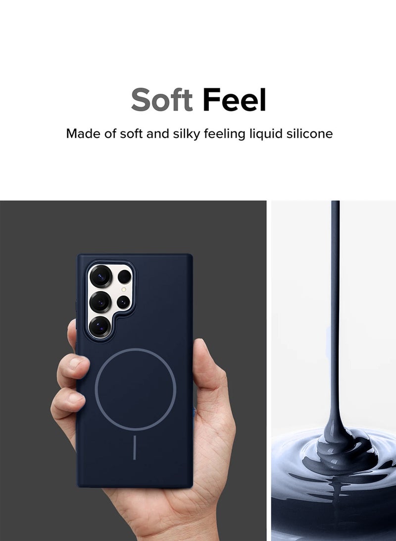 دبليو تيك سامسونج جالاكسي S25 الترا 5 جي 2025 سيندي سلسلة سيليكون سائل ممتاز متوافق مع غطاء جراب حلقي رفيع من Magsafe - أزرق داكن - Image 4