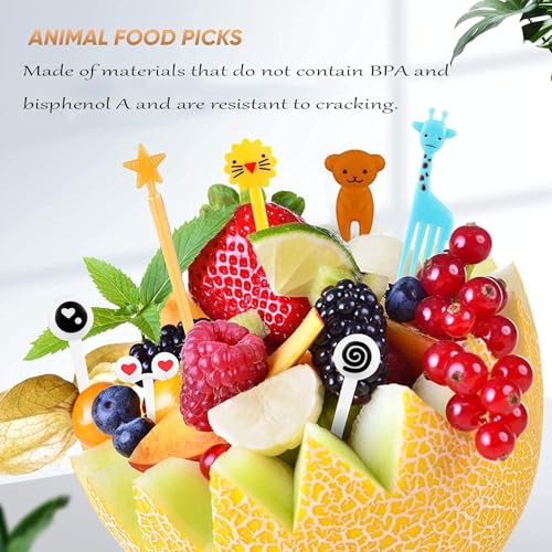 THW® 50 Pcs Animal Food Picks for Kids, Lovely Fruit Picks Forks,Mini Cute Cartoon Toothpick Sticks Decor for Kids Party Bento Lunch Box Sandwich Pastry Decorative Cupcake Baby Dessert Cocktail - Image 2
