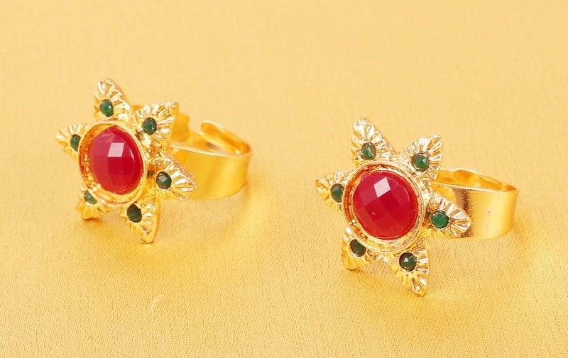 Touchstone Alloy Metal Traditional Indian Kundan Look Toe Rings in Gold Tone for Women - Image 2