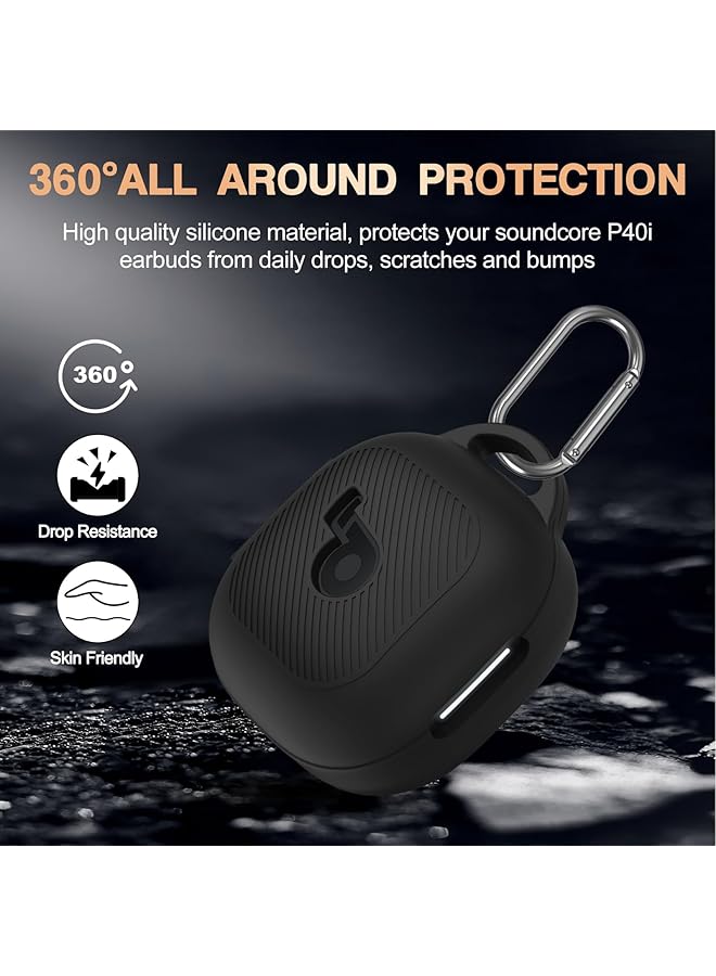 إيروريكس غطاء حماية متوافق مع سماعات Soundcore P40I، غطاء حماية من السيليكون الناعم لسماعات Soundcore P40I، غطاء حماية مقاوم للصدمات لسماعات الأذن اللاسلكية P40I مع حلقة تثبيت باللون الأسود - Image 3