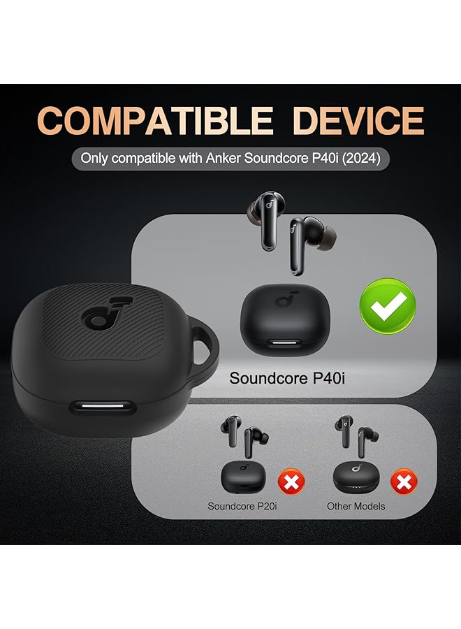 إيروريكس غطاء حماية متوافق مع سماعات Soundcore P40I، غطاء حماية من السيليكون الناعم لسماعات Soundcore P40I، غطاء حماية مقاوم للصدمات لسماعات الأذن اللاسلكية P40I مع حلقة تثبيت باللون الأسود - Image 5