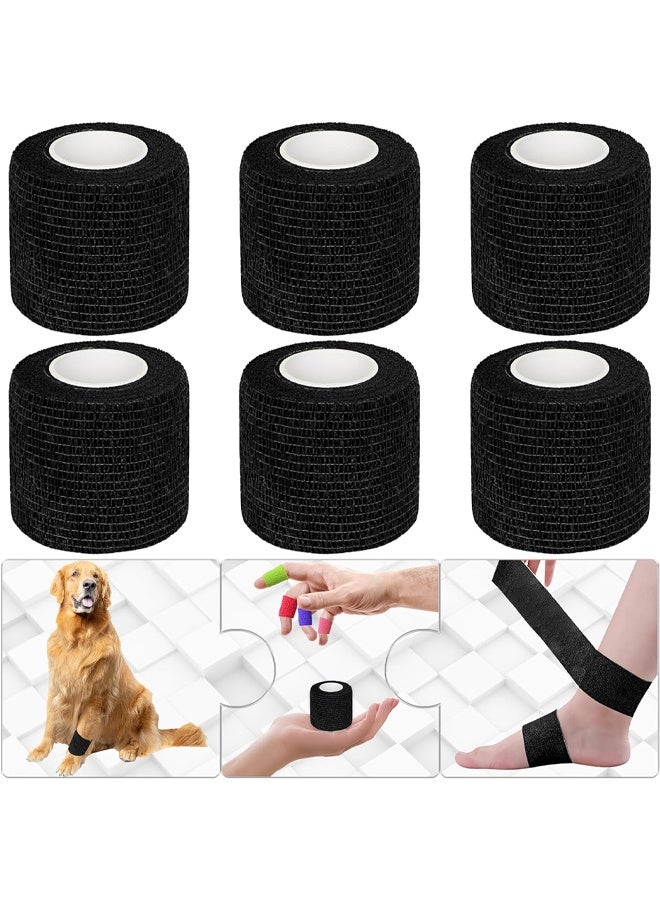 DUNISO 6 Pcs Self-Adherent Cohesive Wrap Bandages，Non-Woven Disposable Wound Dressing Elastic Bandage, Wrap Breathable Cohesive Bandage Elastic Tape，for Pets, Athletic, Sports, Wrist, Knee, Ankle，2 Inches x 5 Yards Per Roll, Black - Image 1