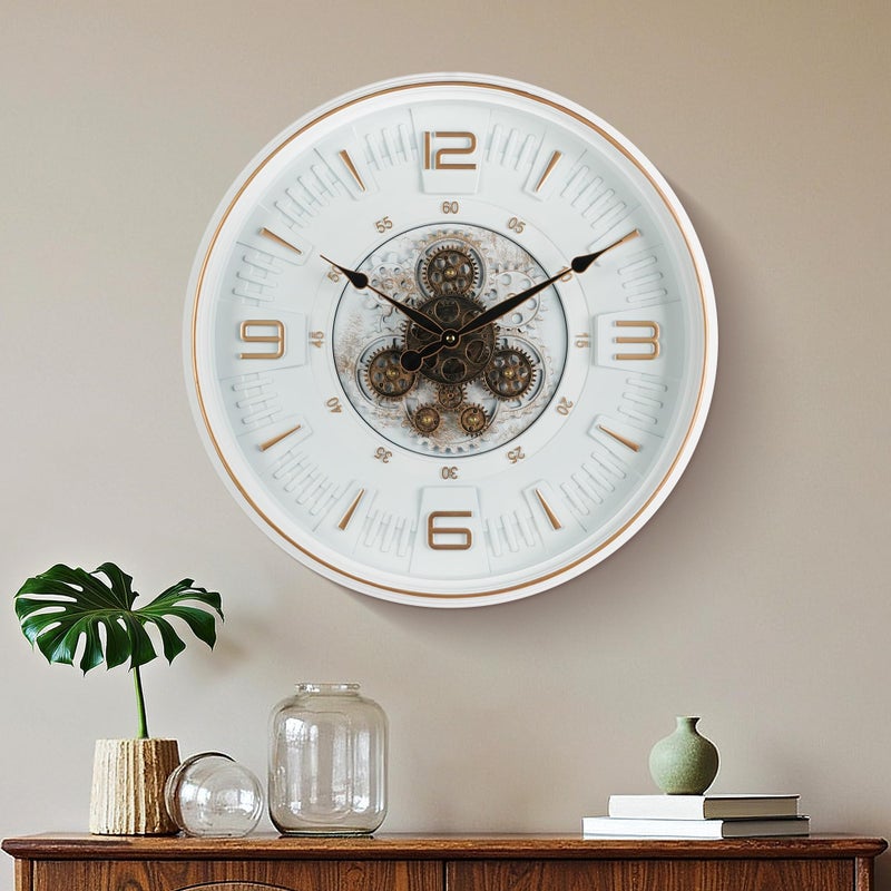 Mee 2ou Vintage Large Wall Clock with Moving Gears, 20 Inches Industrial Retro Steampunk Decorative Wall Clock with Moving Cogs for Living Room Home Office Farmhouse Fireplace Decor - Image 2