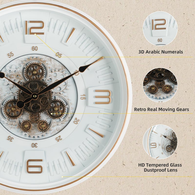 Mee 2ou Vintage Large Wall Clock with Moving Gears, 20 Inches Industrial Retro Steampunk Decorative Wall Clock with Moving Cogs for Living Room Home Office Farmhouse Fireplace Decor - Image 4