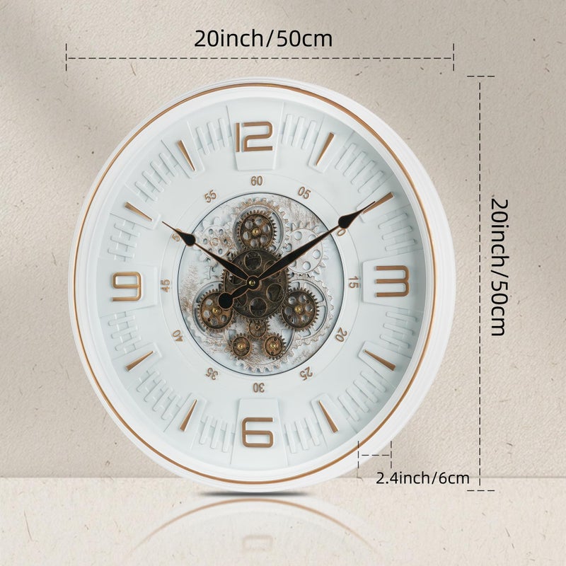 Mee 2ou Vintage Large Wall Clock with Moving Gears, 20 Inches Industrial Retro Steampunk Decorative Wall Clock with Moving Cogs for Living Room Home Office Farmhouse Fireplace Decor - Image 3