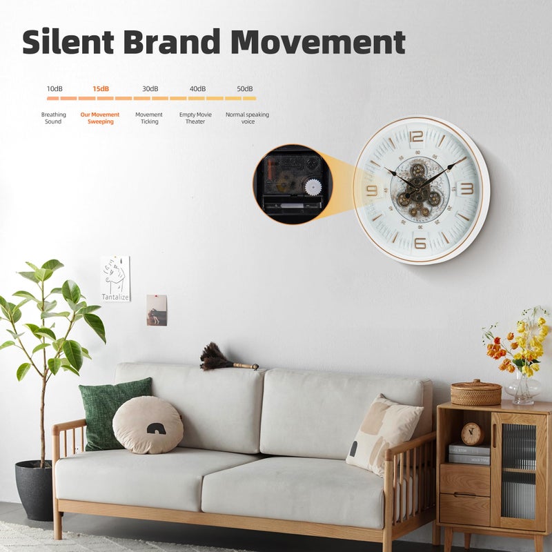 Mee 2ou Vintage Large Wall Clock with Moving Gears, 20 Inches Industrial Retro Steampunk Decorative Wall Clock with Moving Cogs for Living Room Home Office Farmhouse Fireplace Decor - Image 5