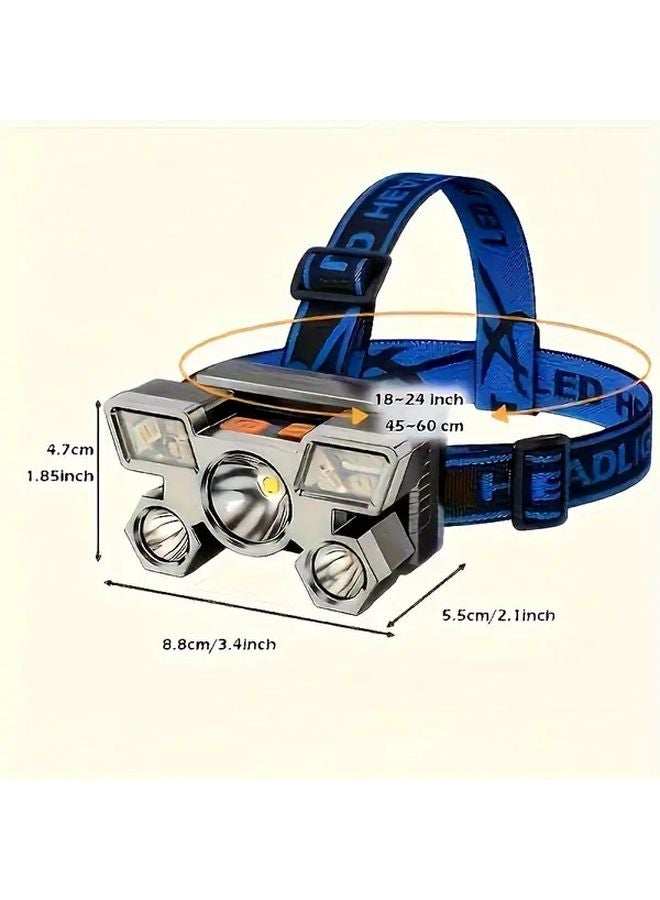 Blue Portable 5 LED USB Rechargeable Outdoor Headlight for Camping Fishing Hunting - Image 5