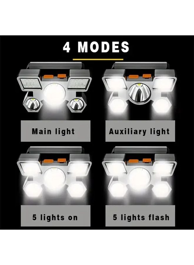 Blue Portable 5 LED USB Rechargeable Outdoor Headlight for Camping Fishing Hunting - Image 4
