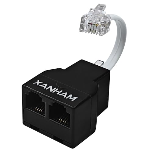 XANHAM Phone Cable 2 Way Splitter RJ11 6P4C Telephone Line Cord Adapter with 3 inch Cable for Landline Phone Wire, Black, AV01203 - Image 1