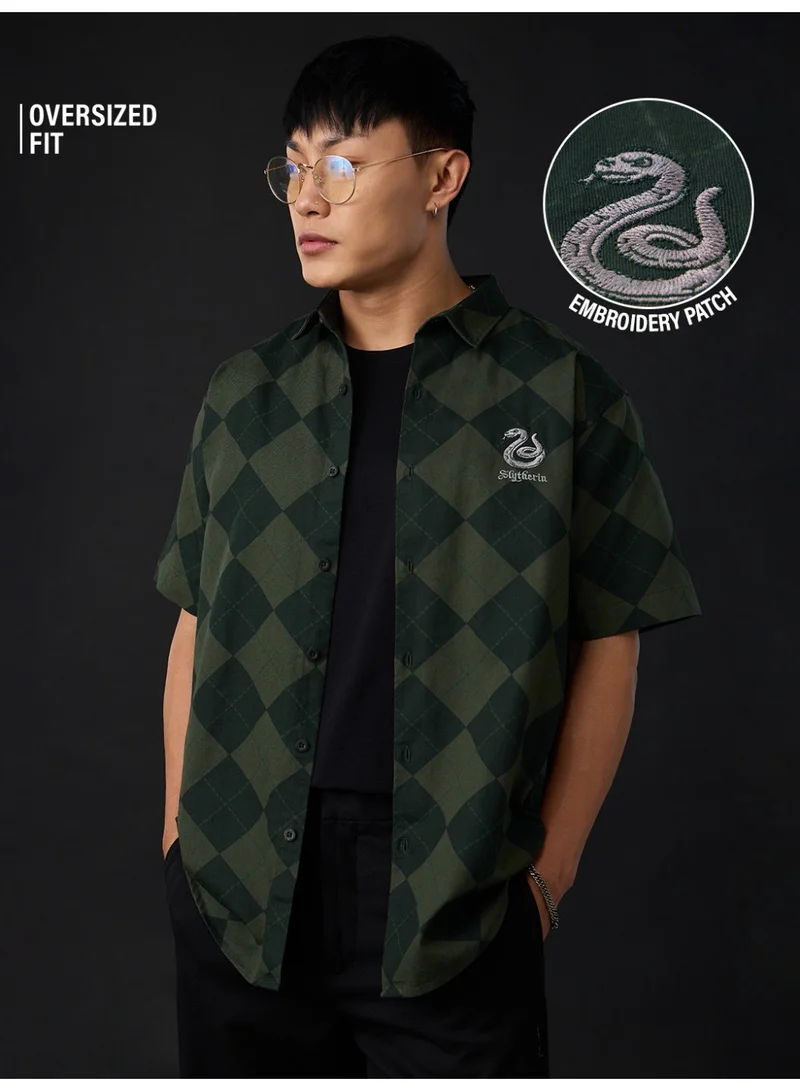The Souled Store Men Harry Potter Green Checkered Oversized Shirts