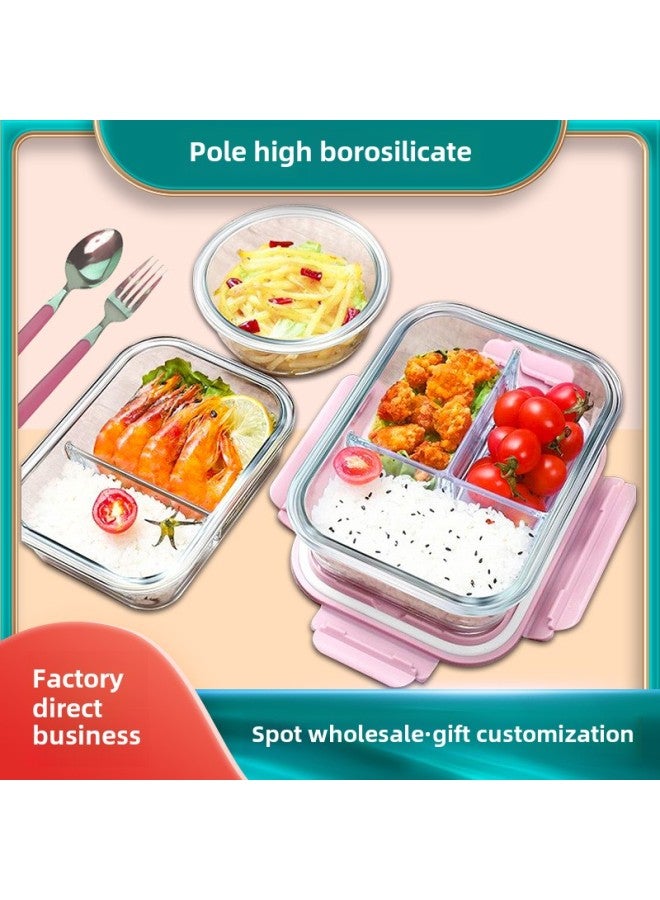 Lunch Box Can Enter Microwave High Borosilicate Glass Preservation Bowl Lunch Box Work Lunch Box Printable LOGO Business Gift-Specifications:Big Round 950ml-Color:Matcha Green - Image 1