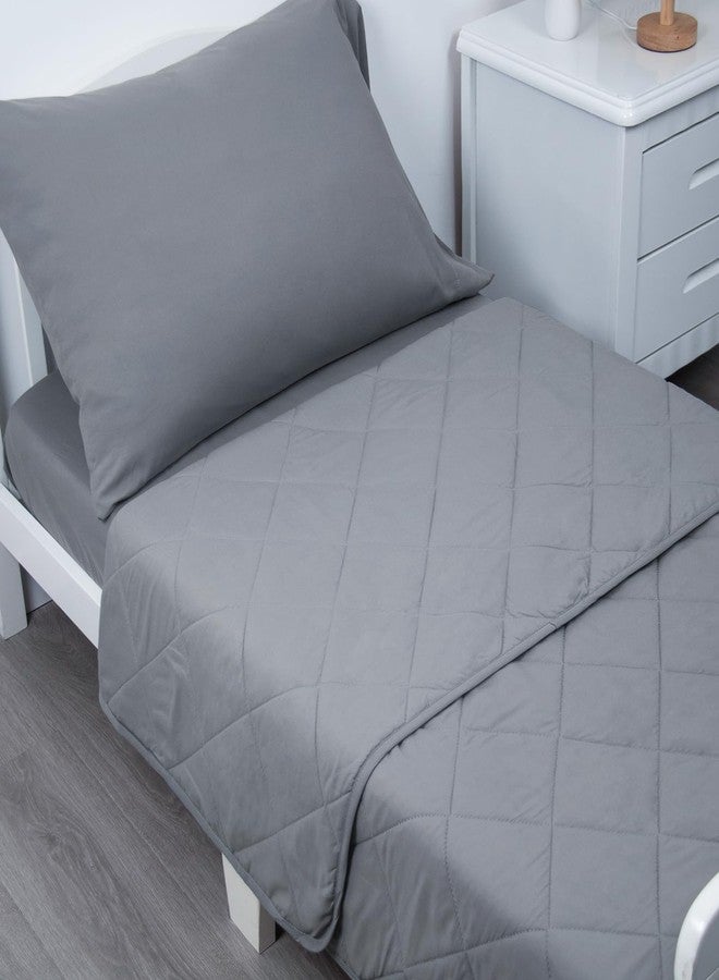 Biloban 4 Piece Toddler Bedding Set,Ultra Soft and Breathable Crib Bedding Set,Includes Quilted Comforter,Fitted Sheet,Flat Top Sheet and Envelope Pillowcase for Boys and Girls,Grey - Image 3