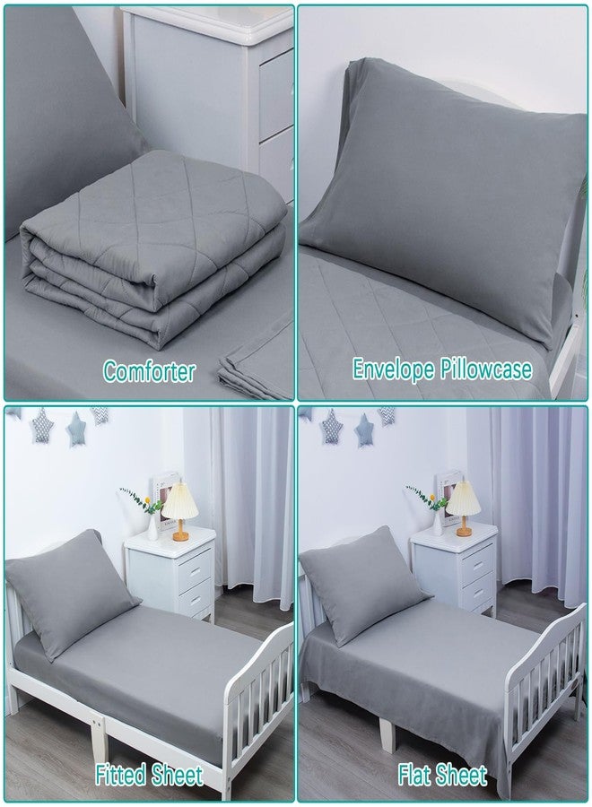 Biloban 4 Piece Toddler Bedding Set,Ultra Soft and Breathable Crib Bedding Set,Includes Quilted Comforter,Fitted Sheet,Flat Top Sheet and Envelope Pillowcase for Boys and Girls,Grey - Image 5